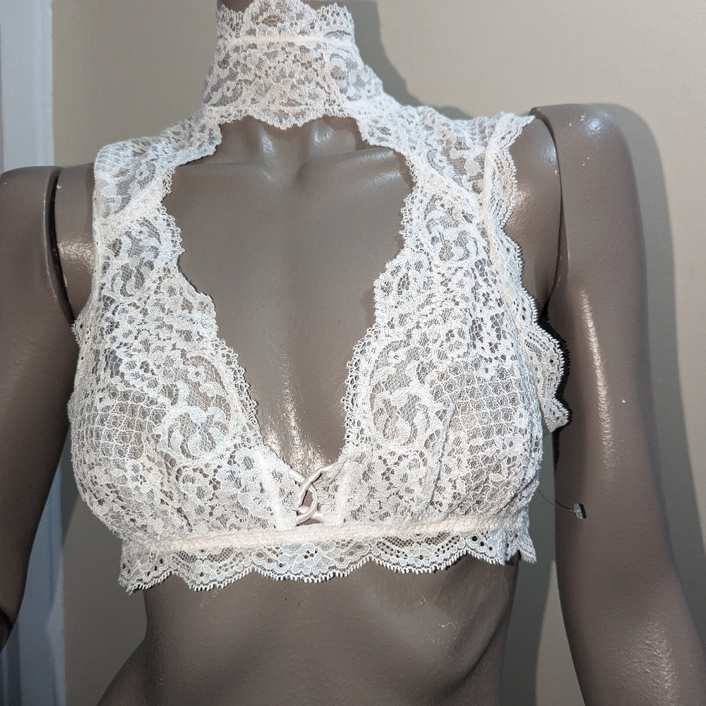 Victoria Secret Lace Bra High Neck Collar Bralette Set Size Large Medium